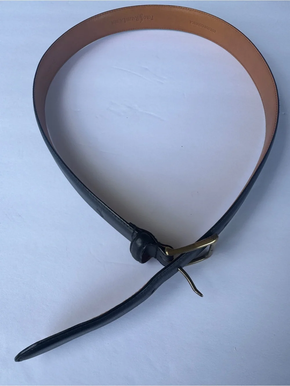 Polo Ralph Lauren Men’s Black Italian Leather Belt 34/85 Brass Buckle